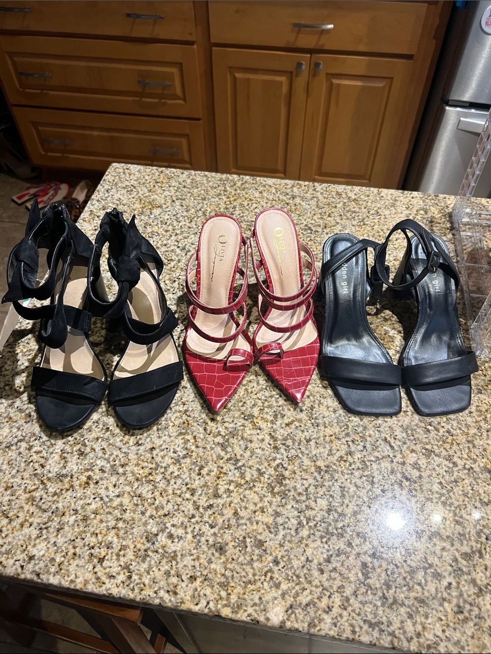 Pointed Red Croc-Embossed Strappy Heels